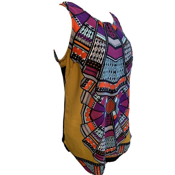 Small TJ Collection Women's Sleeveless Blouse Print Front Jersey Knit Back - Picture 1 of 9